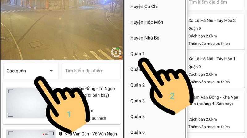 chọn quận mà bạn muốn xem camera giao thông trong khu vực đó