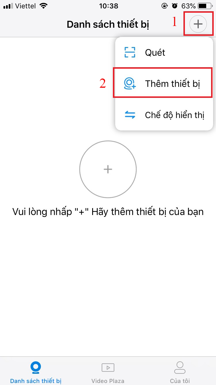 nhấn vào dấu + để thêm thiết bị