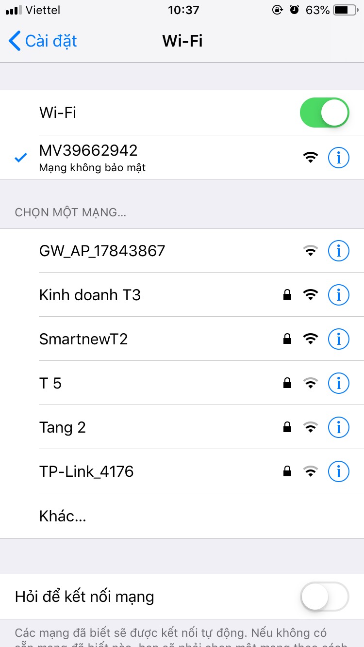 kết nối điện thoại với mạng WiFi có dạng MVxxxx