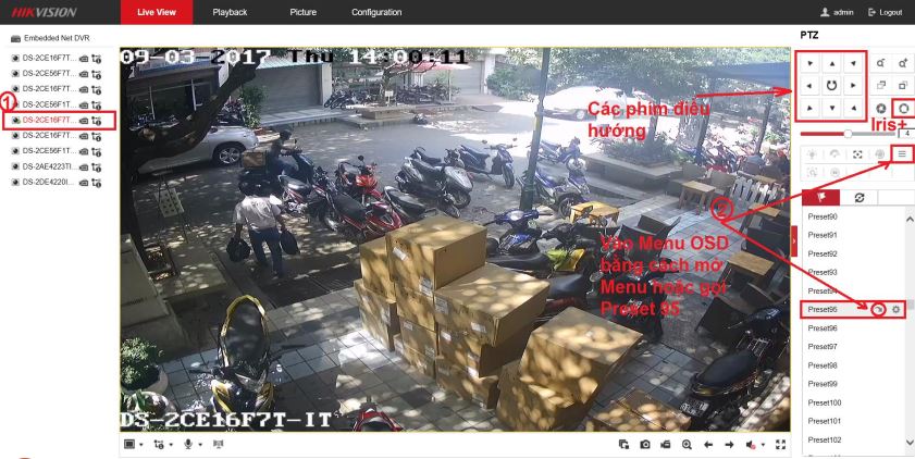 chọn nút chia sẻ ở mục “Preset 95” để mở “Menu OSD”