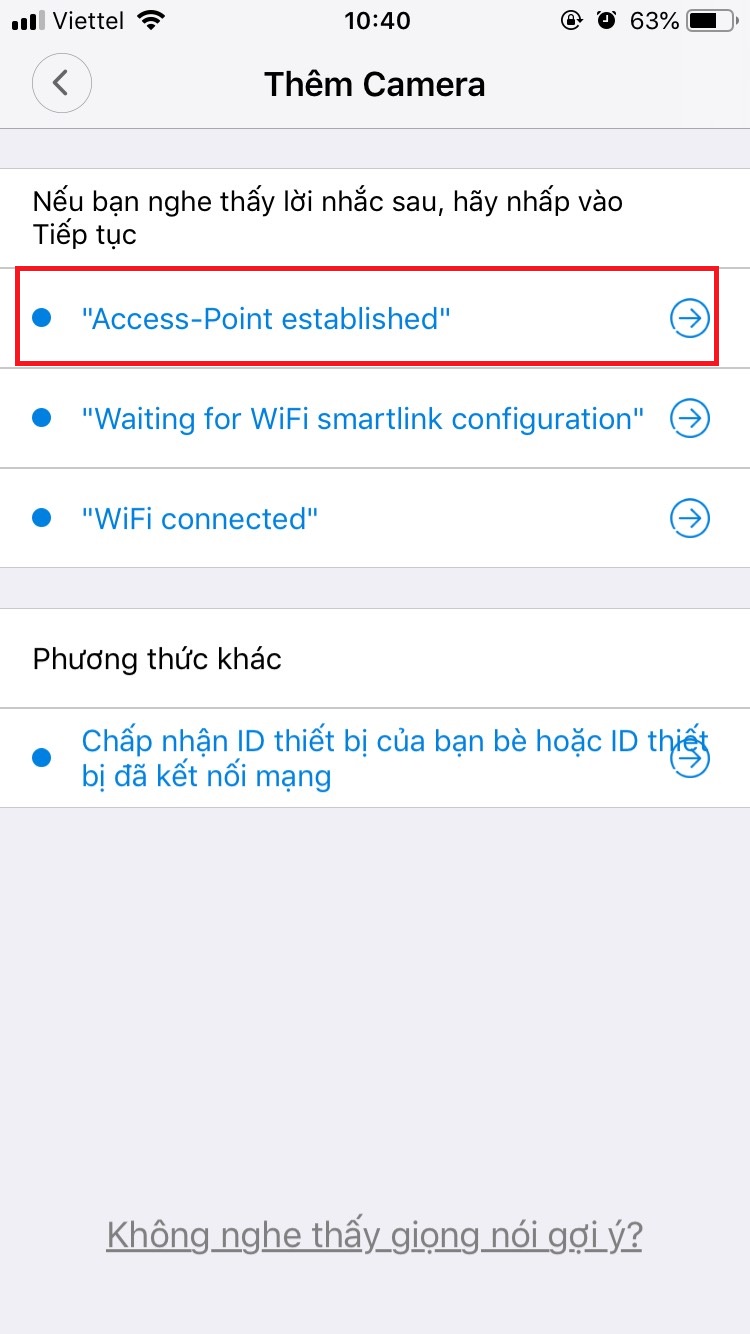 chọn Access-Point established