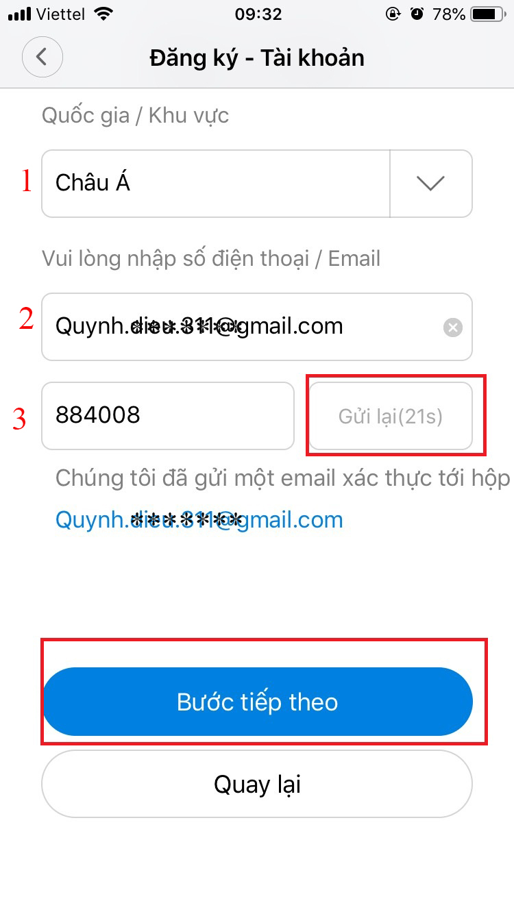 thiết lập vị trí và nhập mã xác nhận