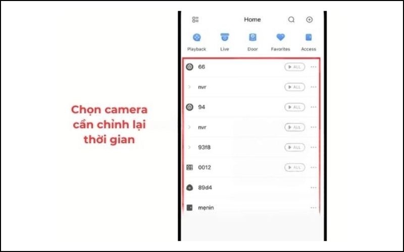 Chọn camera Kbvision mà bạn muốn điều chỉnh thời gian