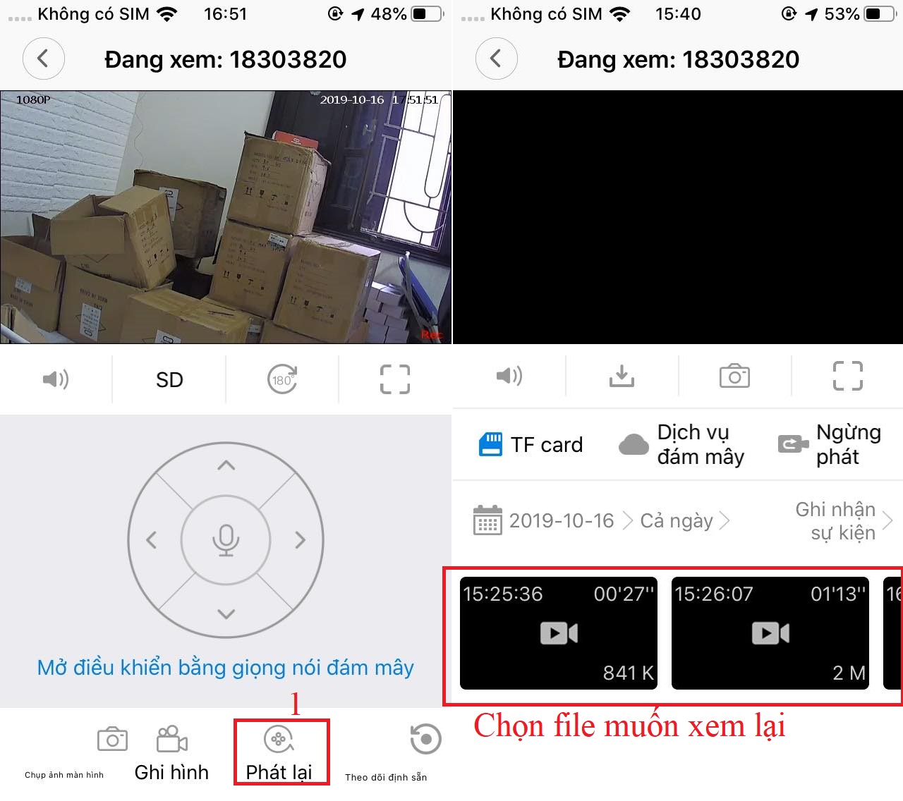 Xem lại video lưu trong thẻ nhớ