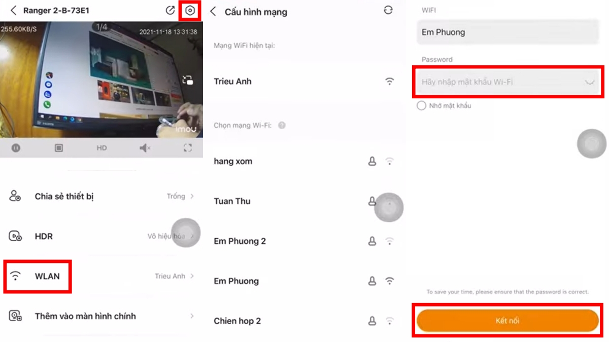 Vào Cài đặt > Chọn WLAN > Chọn Wifi > Nhập pass > Nhấn Kết nối