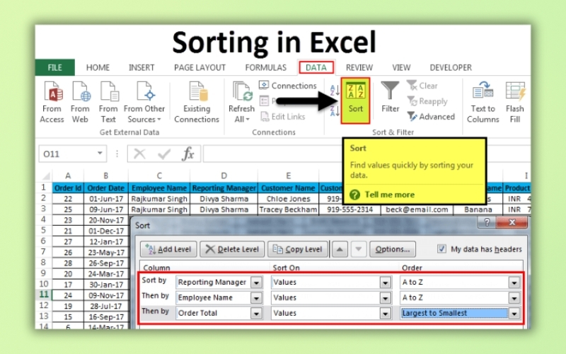 SORT trong Excel