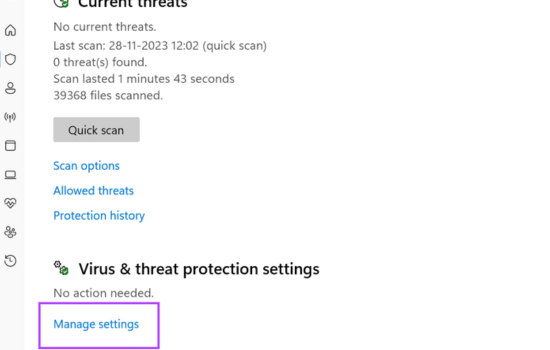 nhấn vào Manage settings