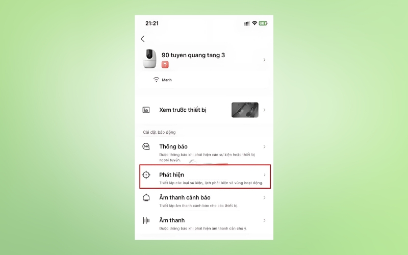 Bước 3: Mở mục Phát hiện chuyển động trong ứng dụng