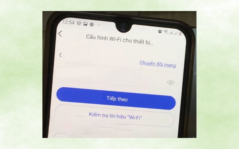 cấu hình wifi rồi nhấn Tiếp theo