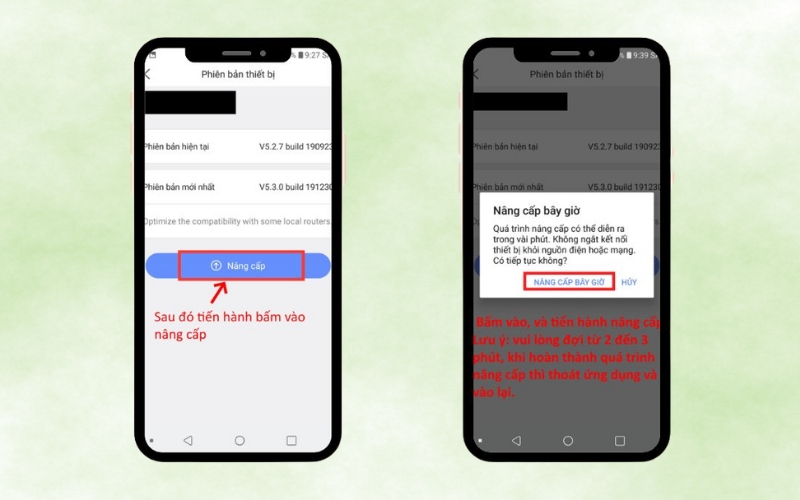 chọn Nâng cấp và chờ quá trình hoàn tất