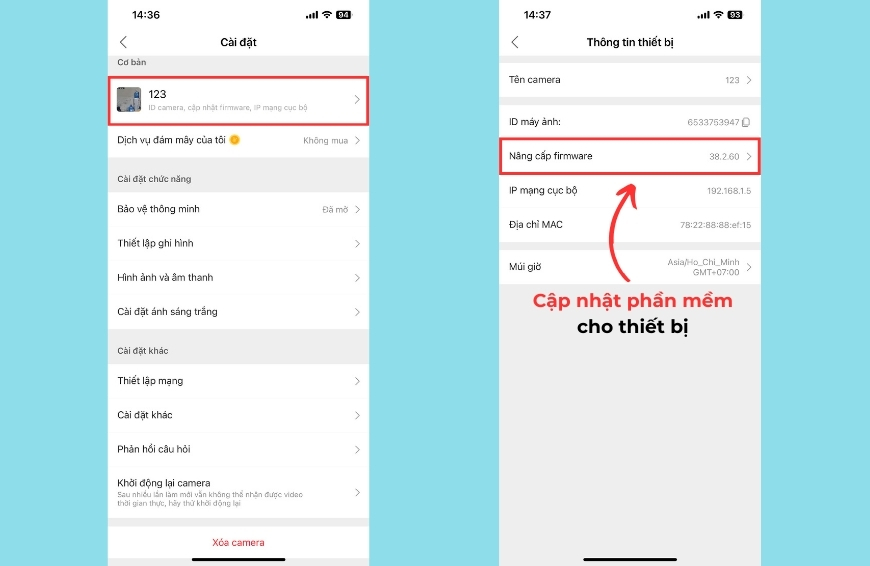 Chọn Thông tin thiết bị và nâng cấp lên phiên bản mới nhất