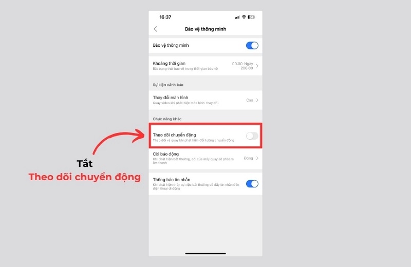 gạt nút tắt tính năng Theo dõi chuyển động