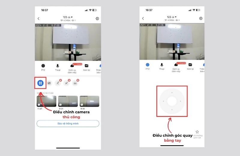 xoay camera thủ công bằng các nút điều chỉnh
