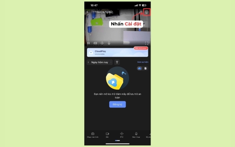 Nhấn vào biểu tượng Cài đặt