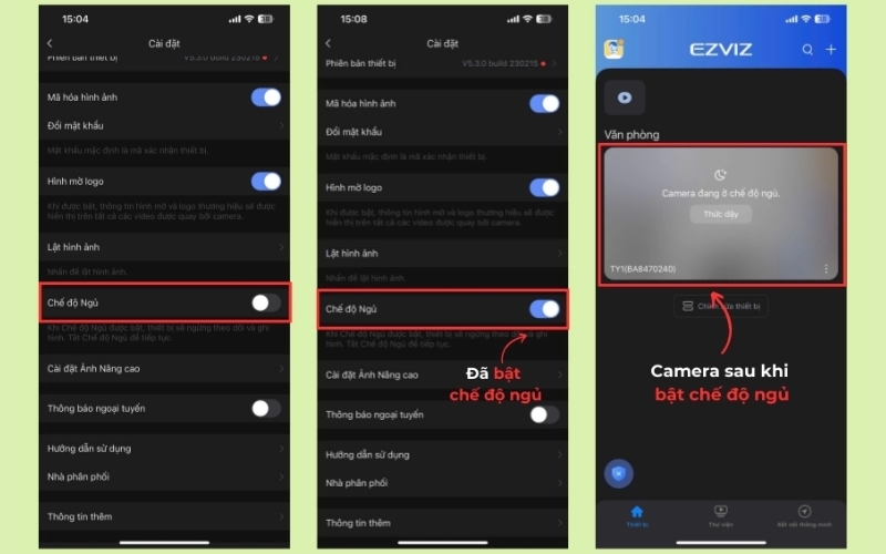 Bật hoặc tắt chế độ ngủ camera Ezviz theo nhu cầu