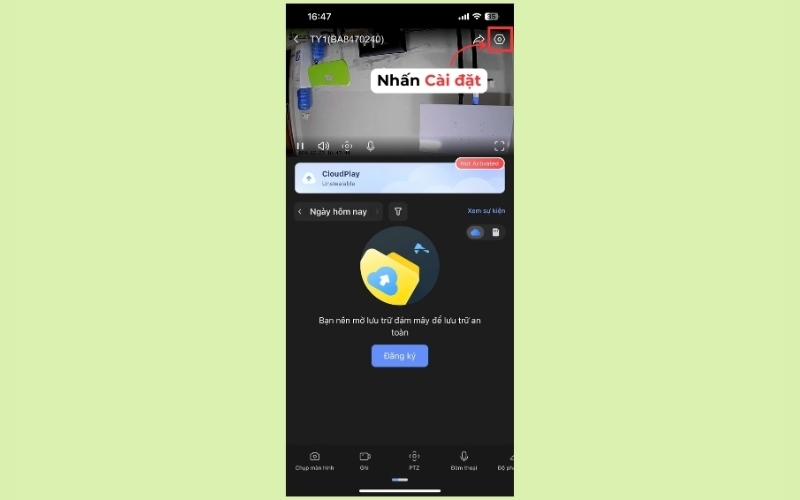 nhấn vào biểu tượng Cài đặt
