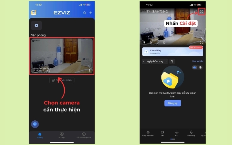 Chọn camera Ezviz cần cài đặt