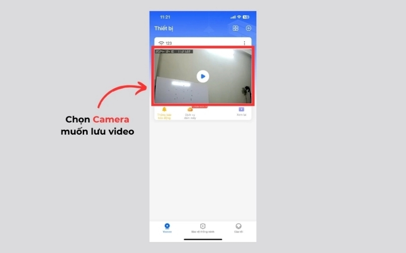 chọn camera mà bạn muốn trích xuất video