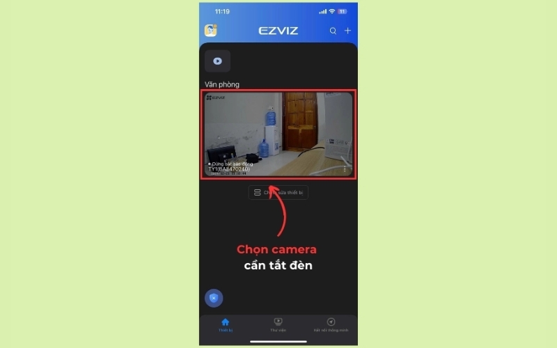 nhấn vào camera cần tắt đèn
