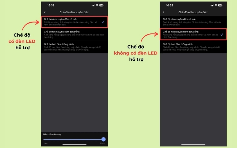 nhấn vào tùy chọn Chế độ nhìn xuyên đêm đen/trắng