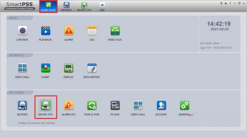 Nhấn vào mục DEVICE CFG 