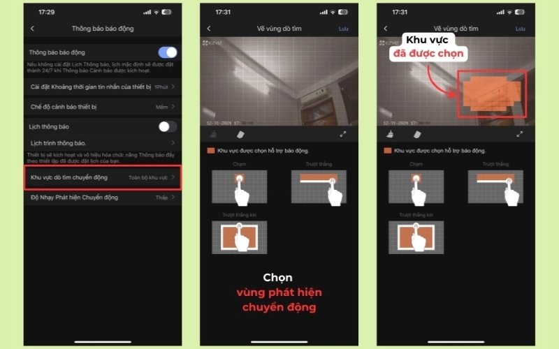 Chọn vùng phát hiện chuyển động cho camera