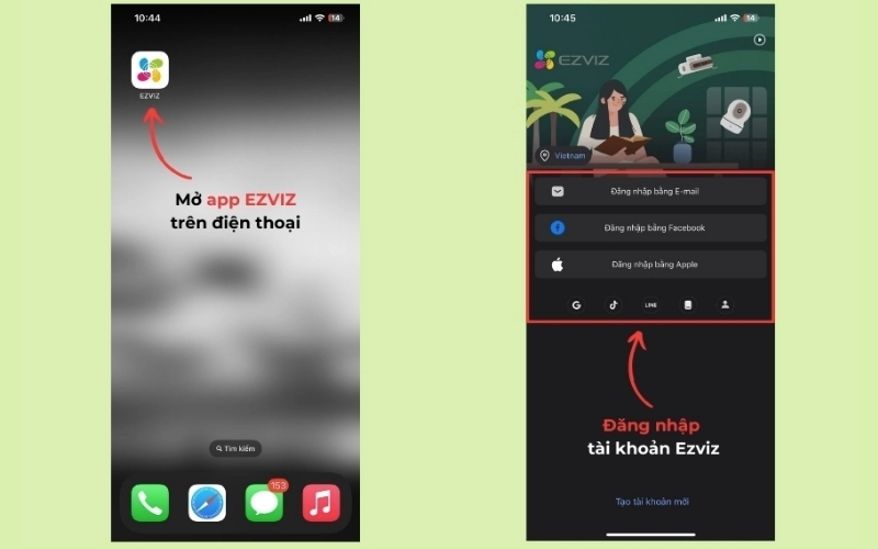 Đăng nhập vào ứng dụng Ezviz
