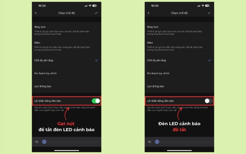 gạt nút để tắt đèn cảnh báo trên camera EZVIZ