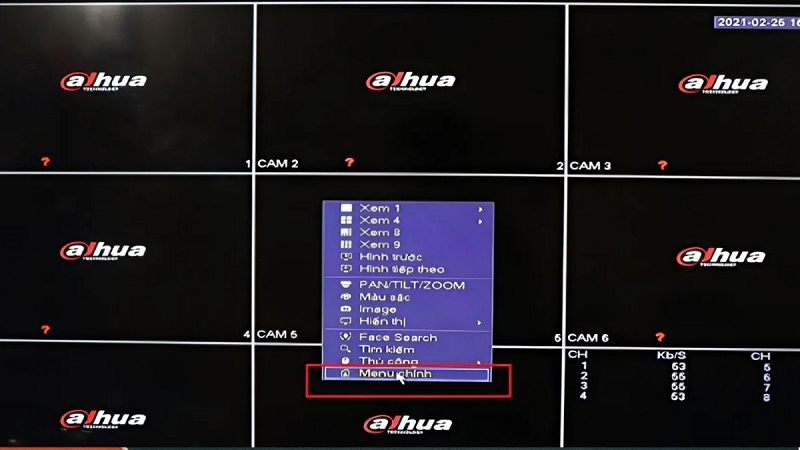 Nhấn chuột phải chọn Menu chính