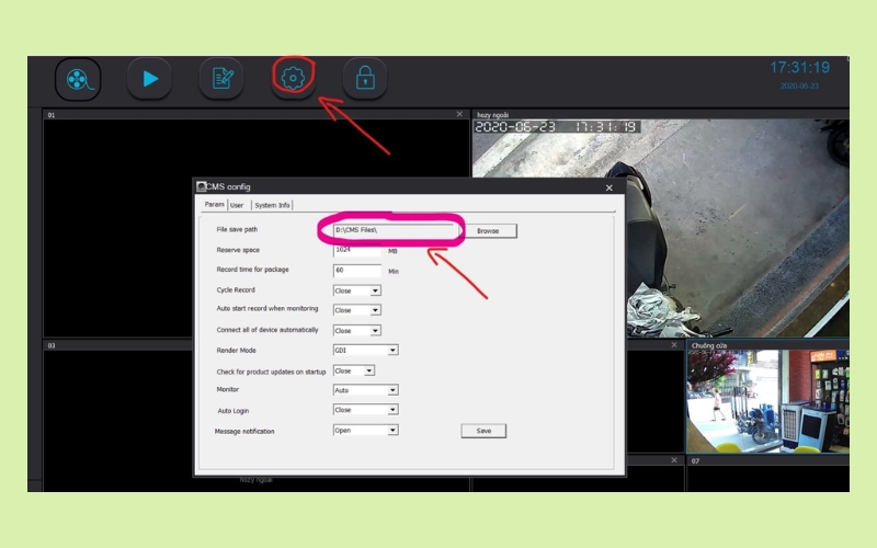 nhấn vào biểu tượng bánh răng để xem vị trí lưu file trên máy tính