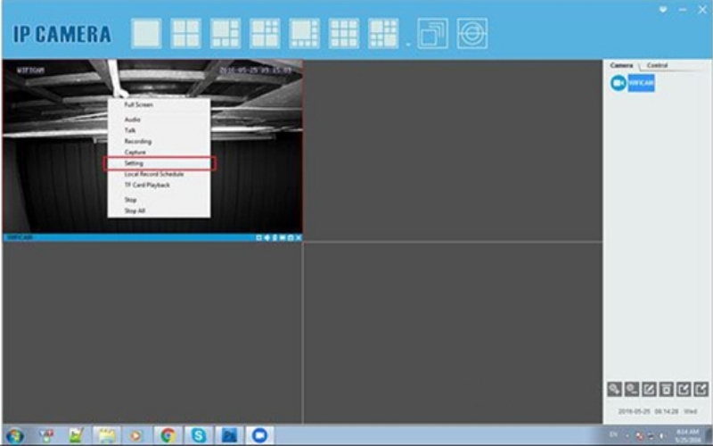 vào phần Setting trên giao diện camera