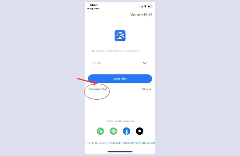 Chọn mục “Quên mật khẩu”