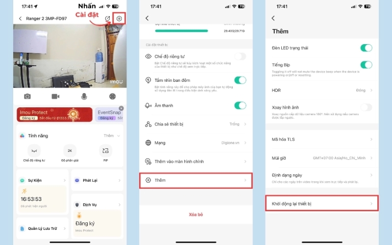 Khởi động lại camera IMOU