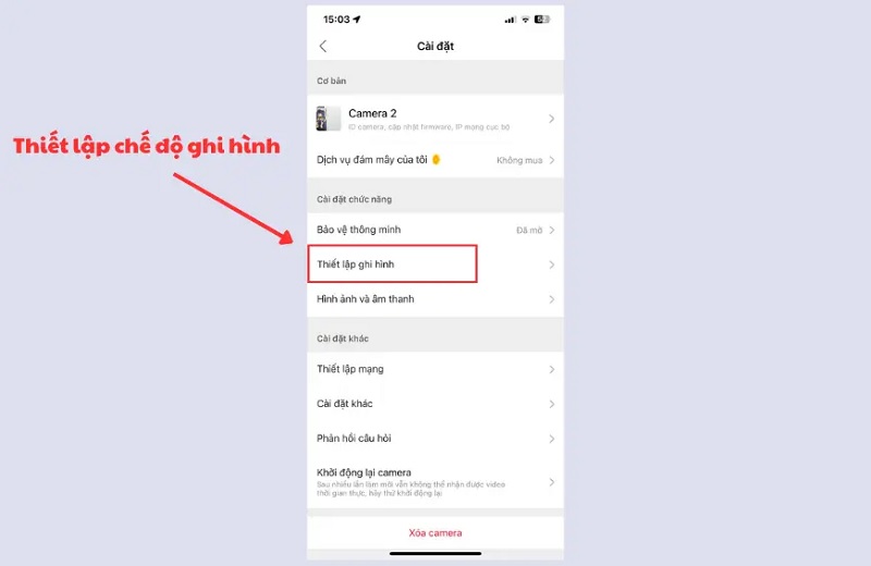 Vào mục Thiết lập ghi hình để lật ảnh bị ngược