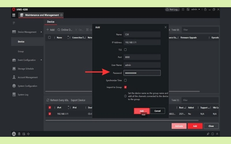 thiết lập mật khẩu cho camera