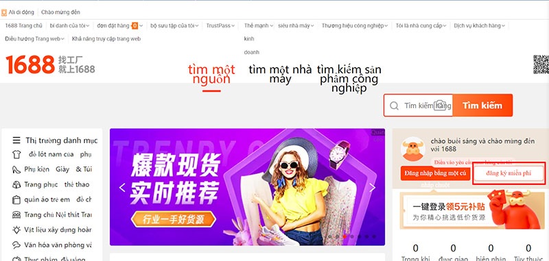 nhấn vào mục Đăng ký miễn phí